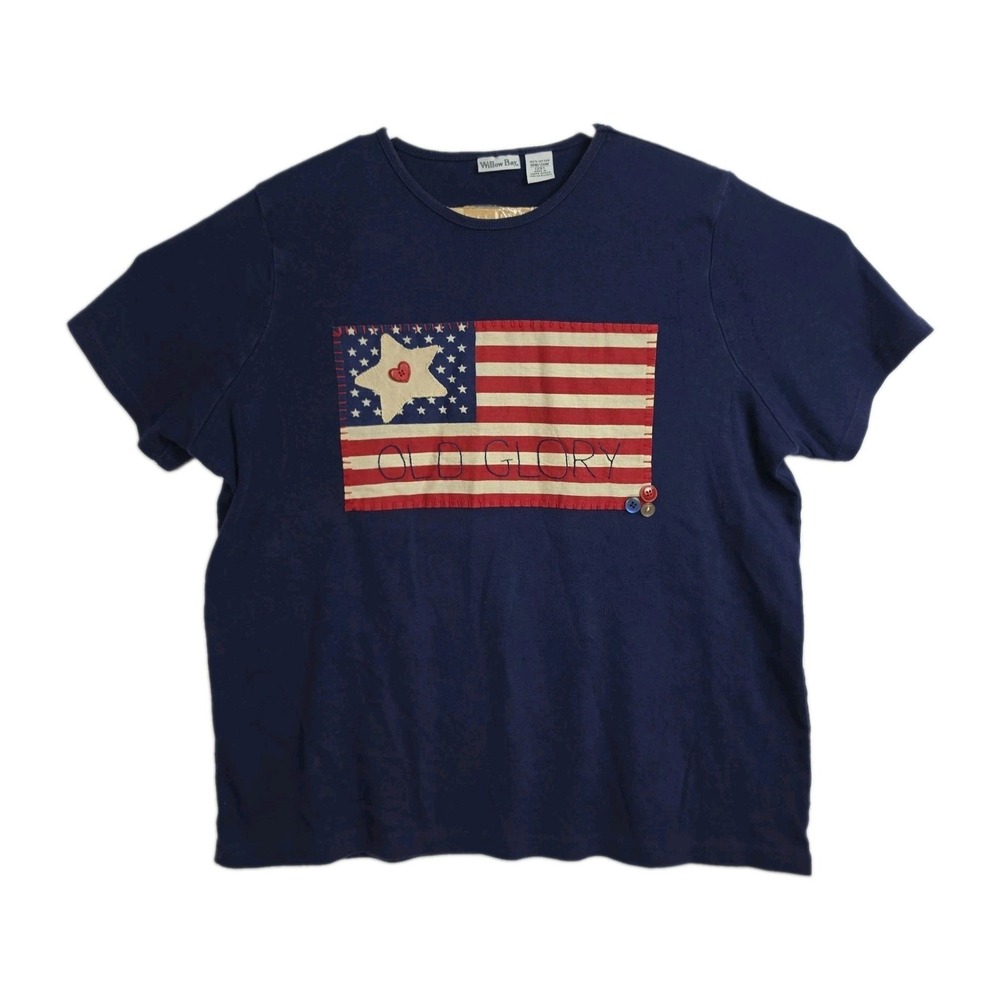 Willow Bay American Flag T-Shirt women's‎ 18W/20W (2X) Blue Embroidered Flag